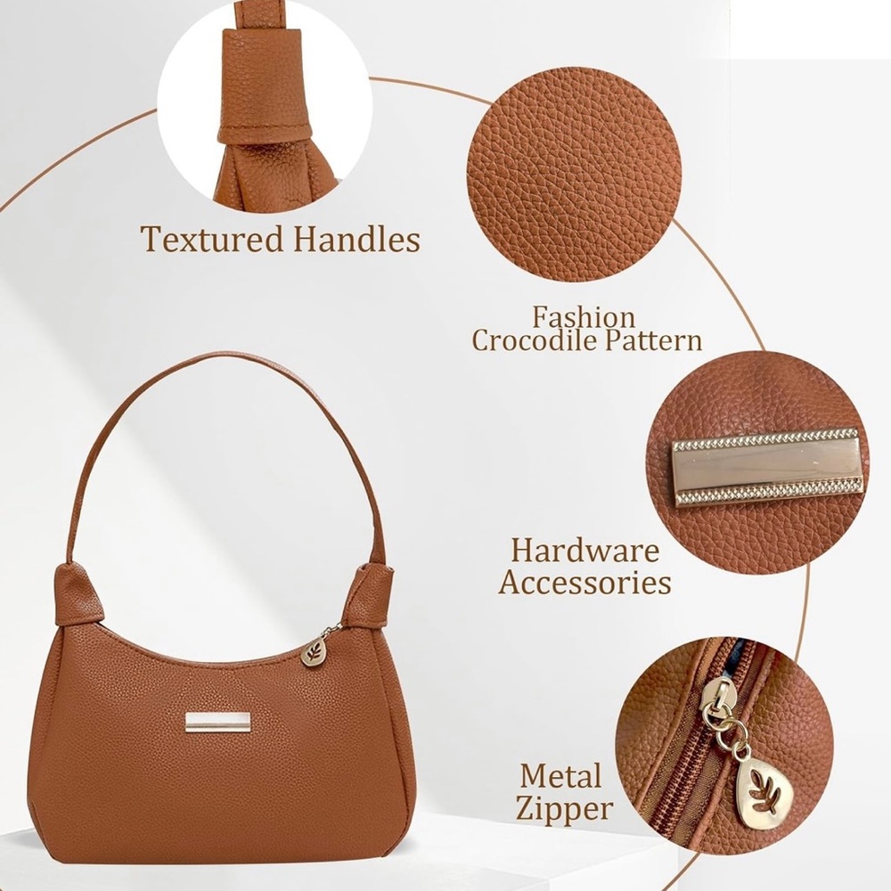 👜 Brown Leather Shoulder Bag with Gold Hardware